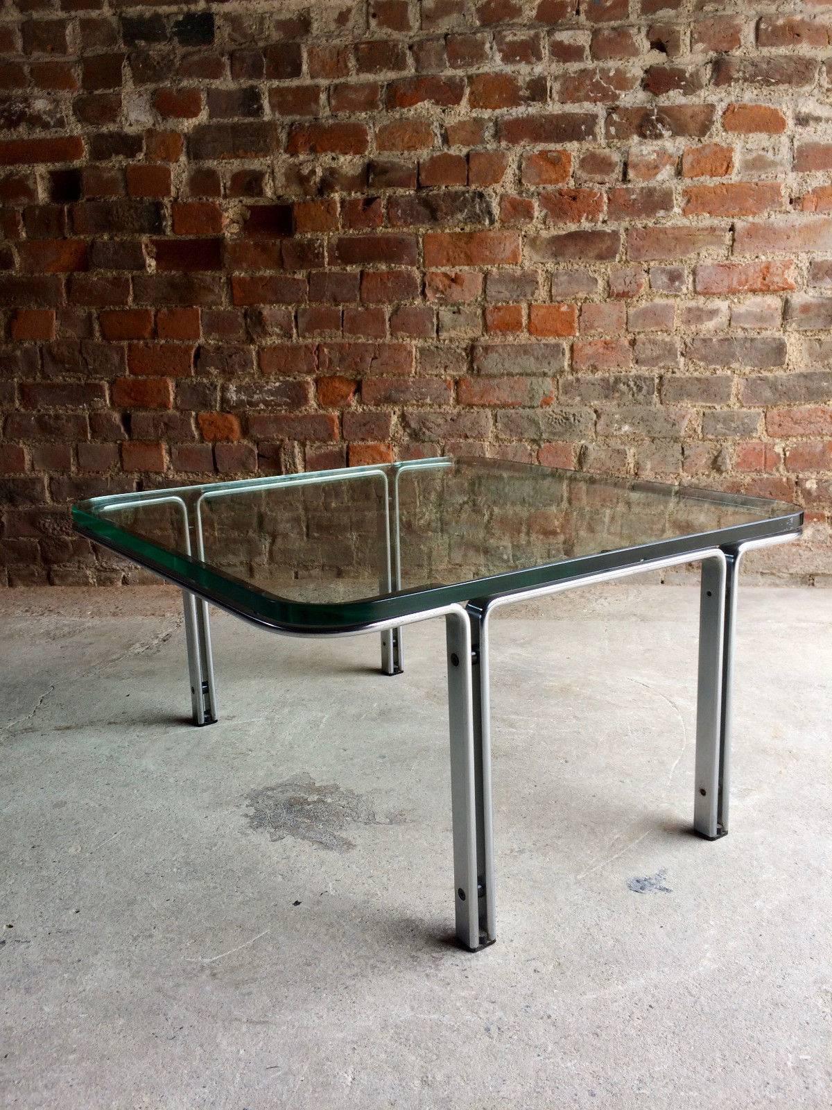 Horst Bruning Square Steel and Glass Coffee Table 1960s German Number 1 1