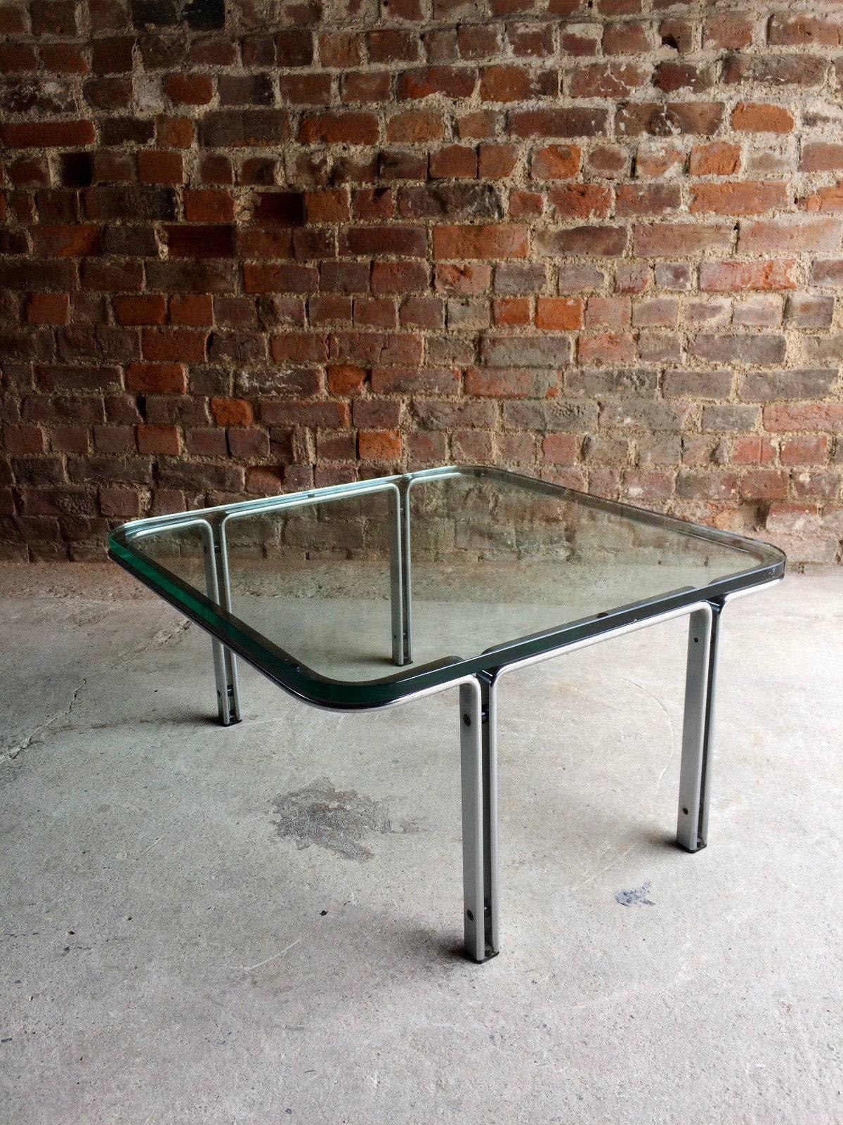 Horst Bruning Square Steel and Glass Coffee Table 1960s German Number 1 2