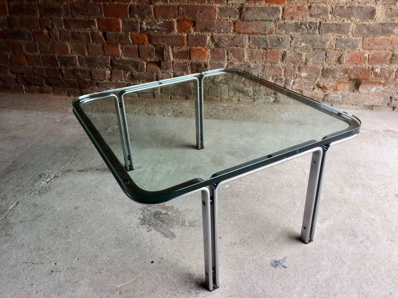 Horst Bruning Square Steel and Glass Coffee Table 1960s German Number 1 6
