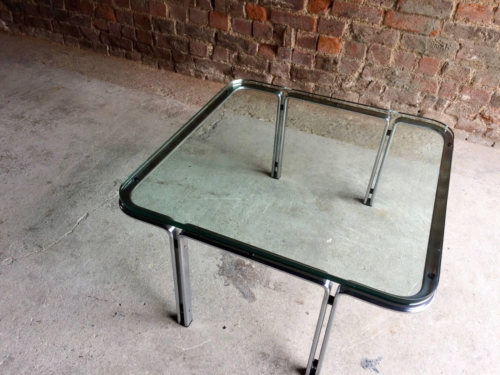 Horst Burning Square Steel and Glass Coffee Table by Kill International, 1960s 1