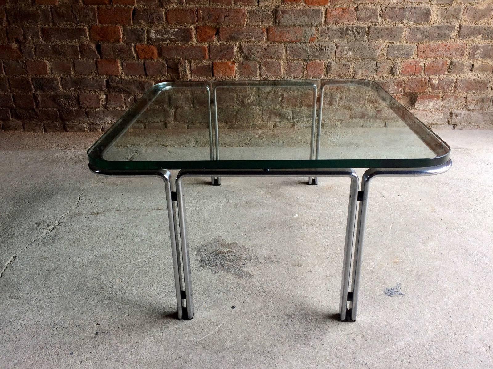 Horst Burning Square Steel and Glass Coffee Table by Kill International, 1960s 2