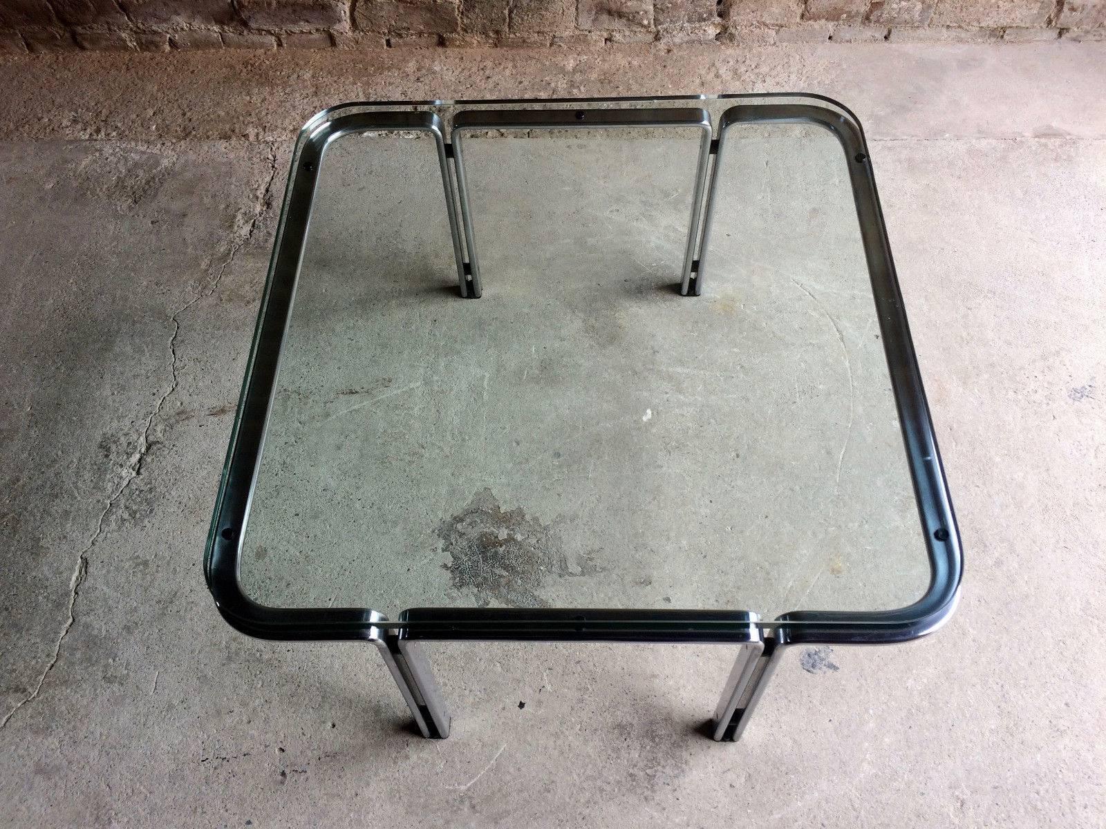 Horst Burning Square Steel and Glass Coffee Table by Kill International, 1960s In Good Condition In Longdon, Tewkesbury