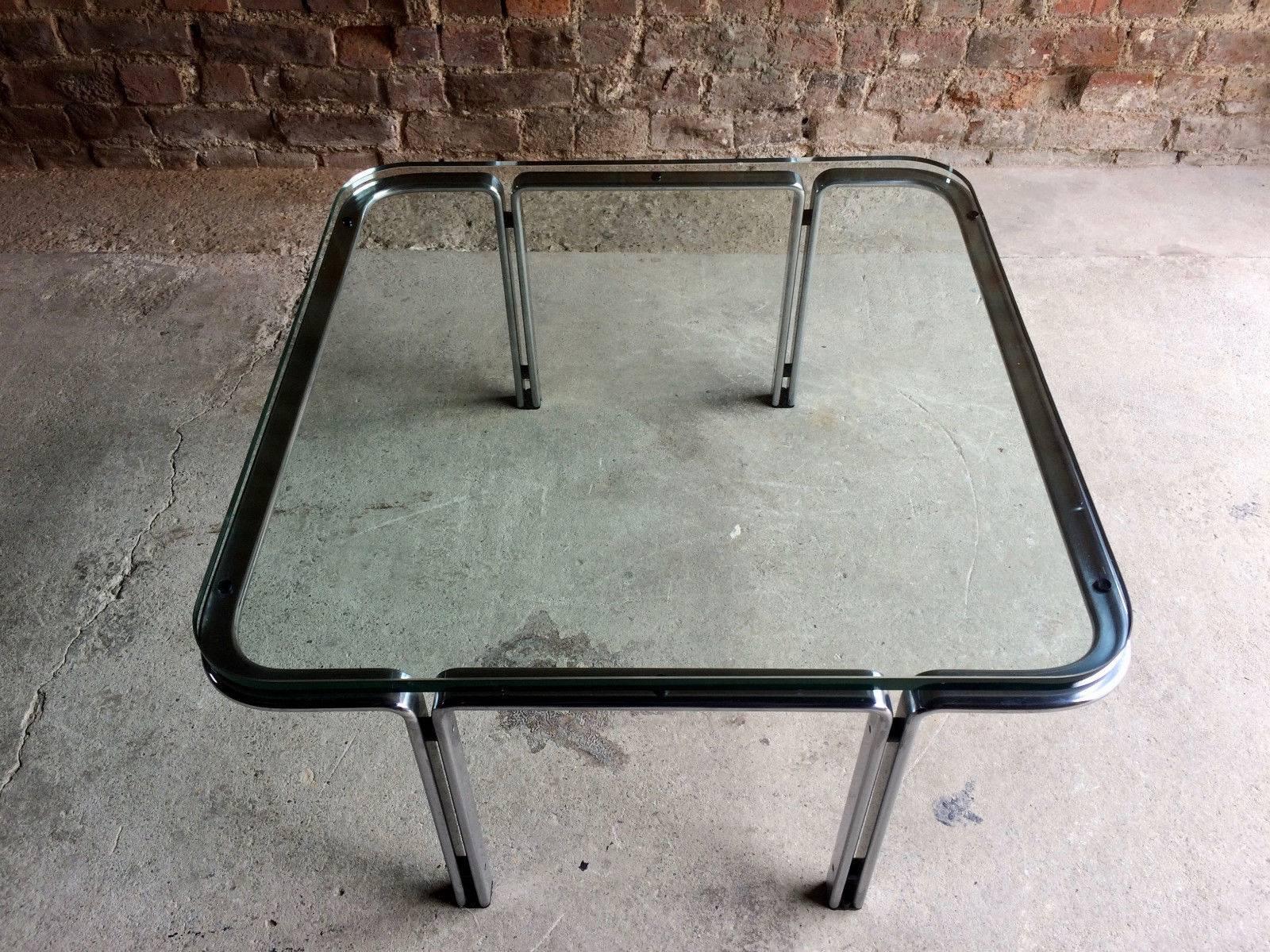 20th Century Horst Burning Square Steel and Glass Coffee Table by Kill International, 1960s