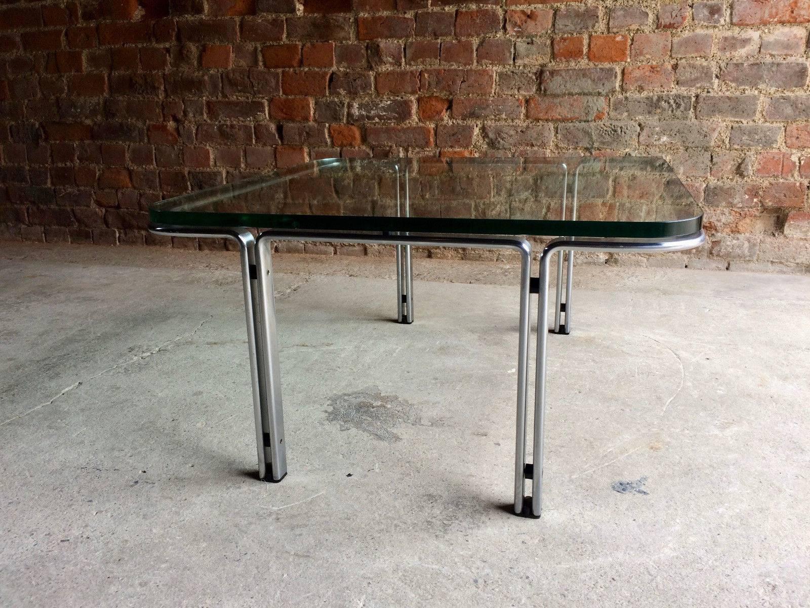 Horst Burning Square Steel and Glass Coffee Table by Kill International, 1960s 3
