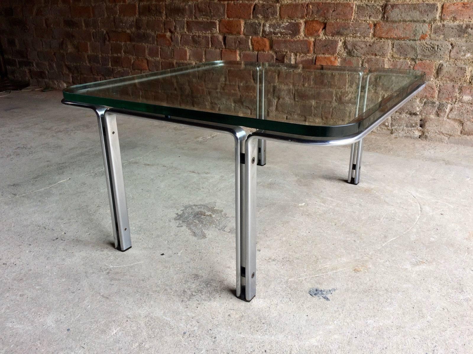 Horst Burning Square Steel and Glass Coffee Table by Kill International, 1960s 4