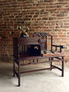 Chinese Telephone Seat Hall Bench Solid Teak Ming Style Silk Cushion
