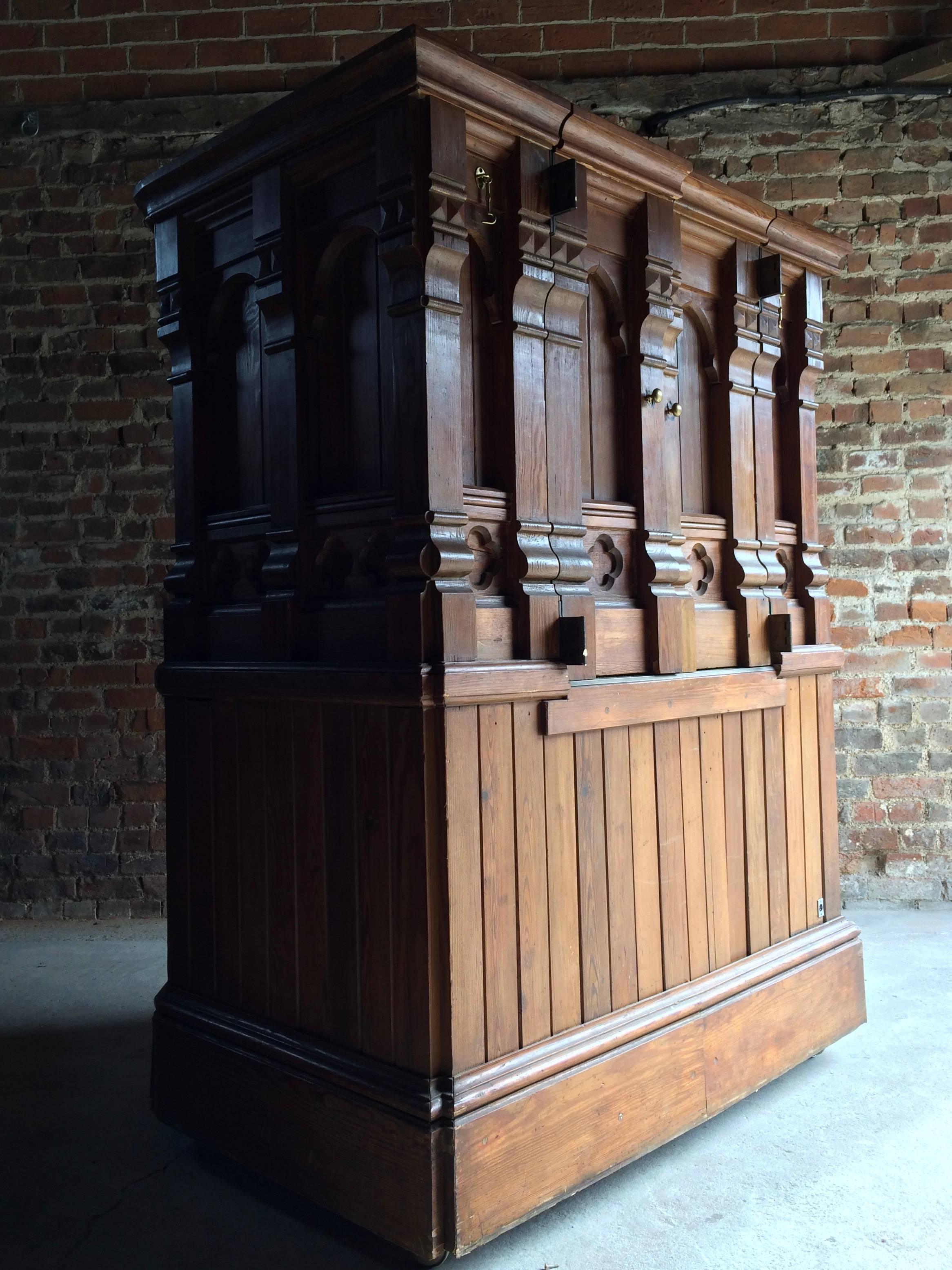 Gothic Revival Antique Victorian Church Pulpit and Stairs Pitch Pine Gothic DJ Booth