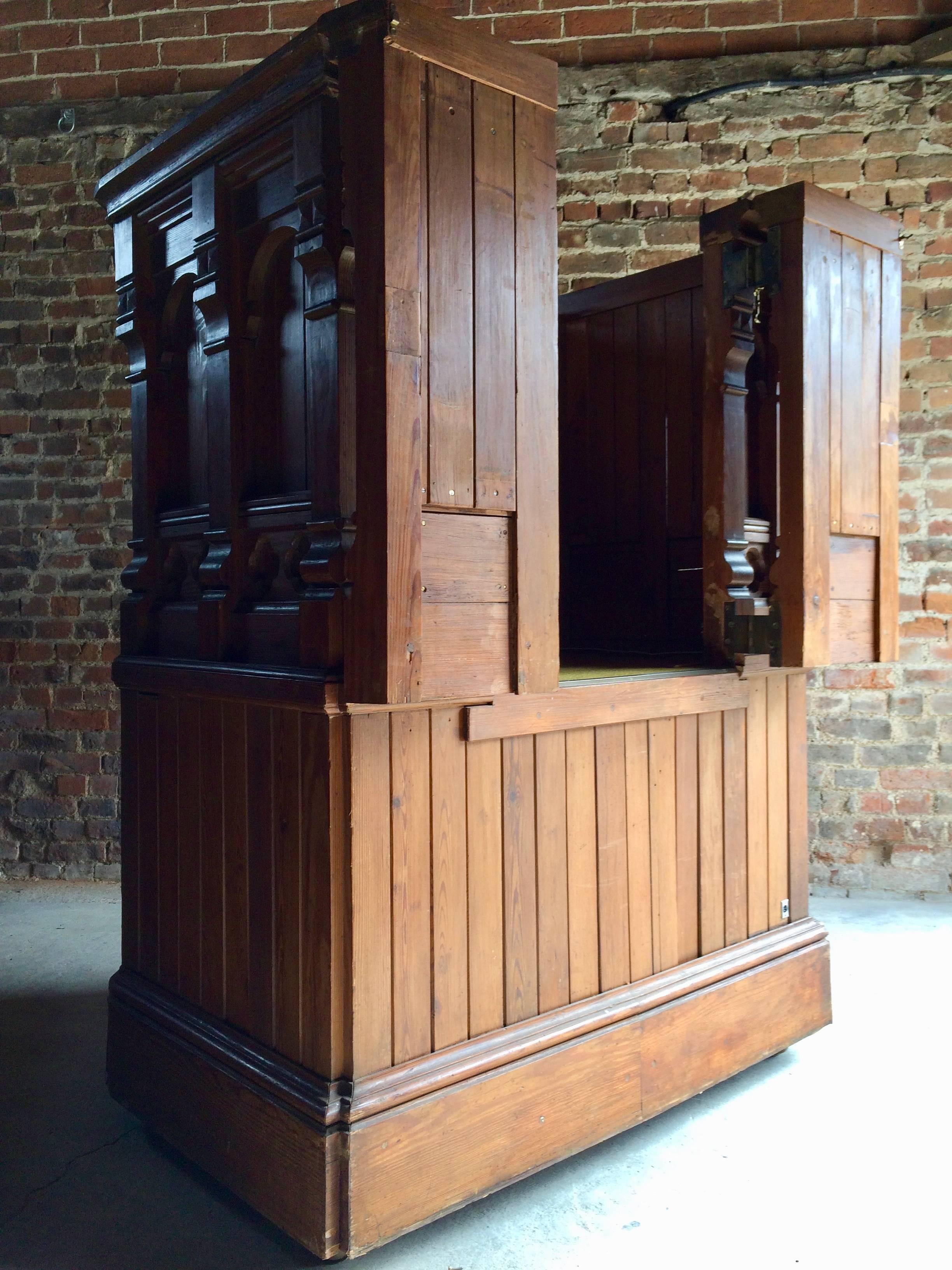 British Antique Victorian Church Pulpit and Stairs Pitch Pine Gothic DJ Booth