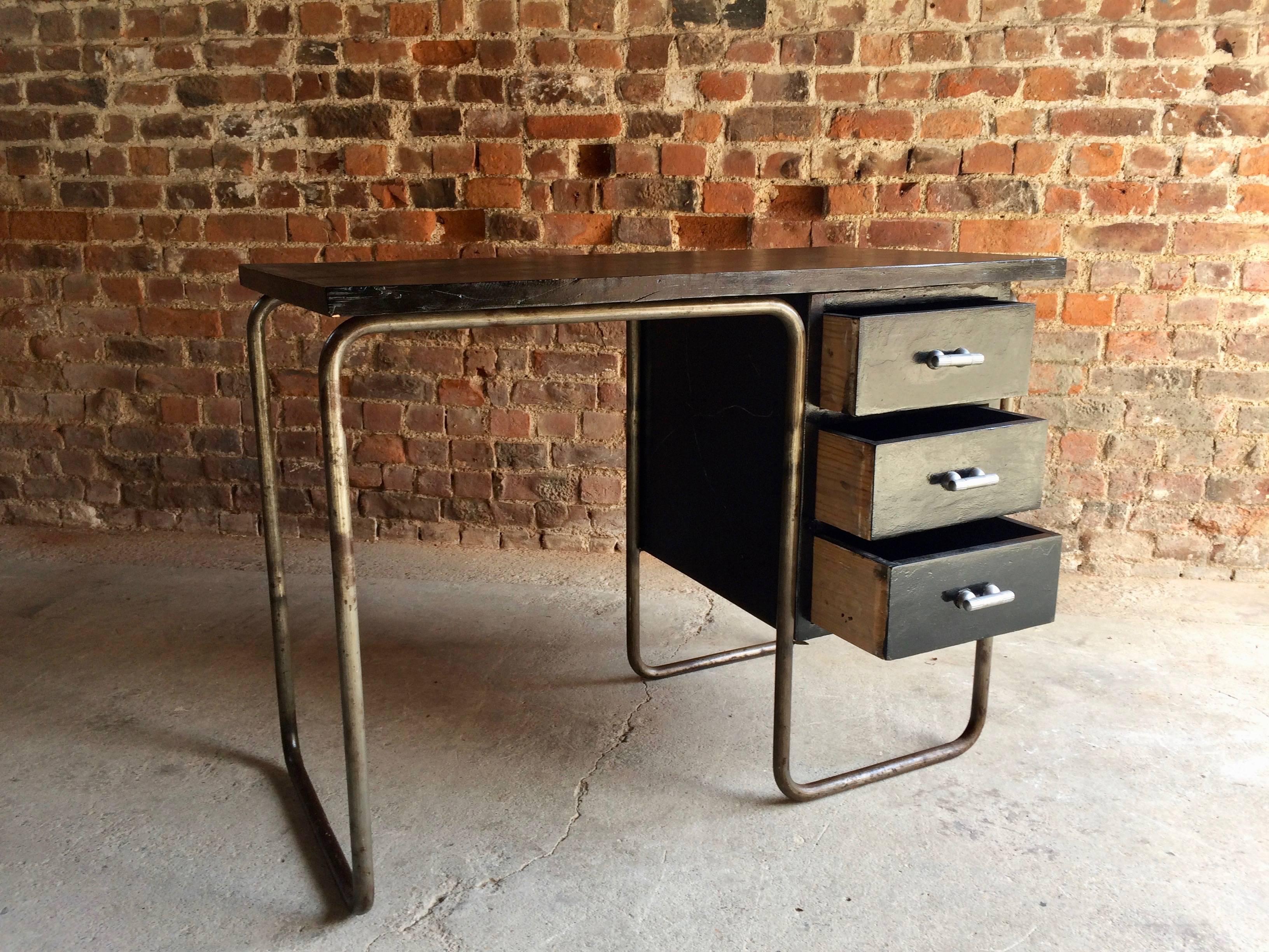 Thonet Tubular Steel Desk Writing Table Pedestal, circa 1930s In Distressed Condition In Longdon, Tewkesbury
