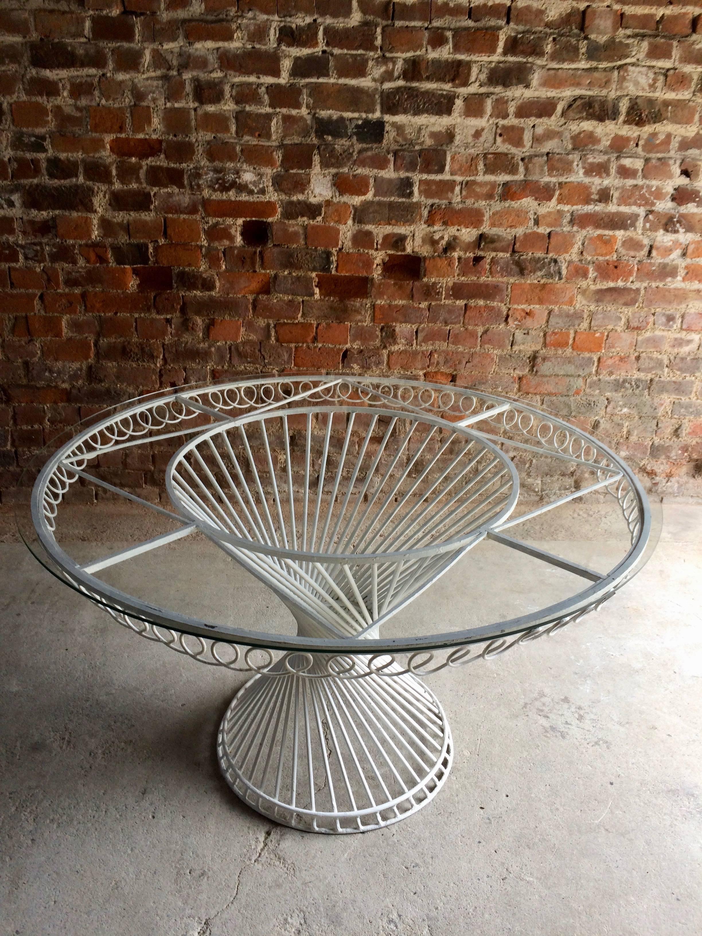 20th Century Mathieu Mategot Antheor Table Dining Garden Steel and Glass, 1950s
