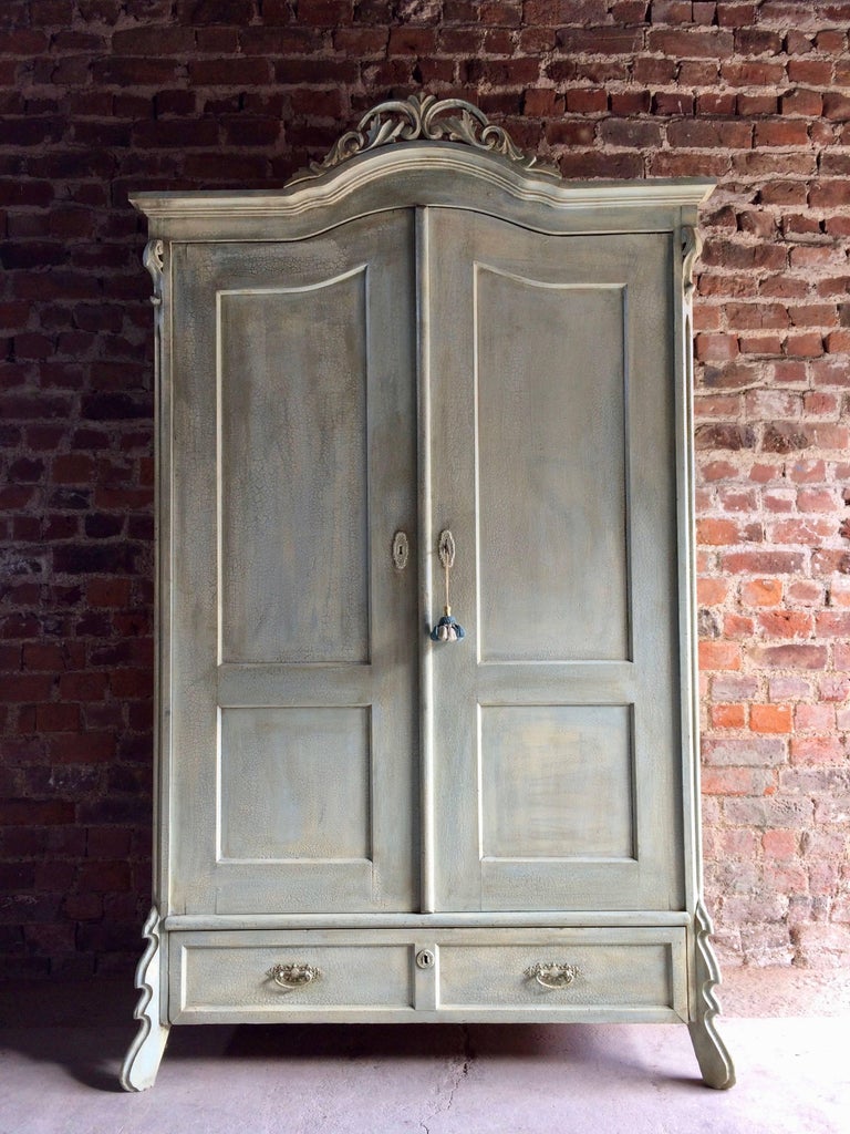 Antique French Painted Armoire Wardrobe Solid Pine Painted Distressed