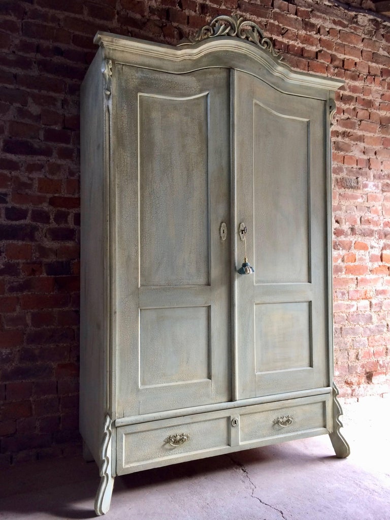 Antique French Painted Armoire Wardrobe Solid Pine Painted Distressed