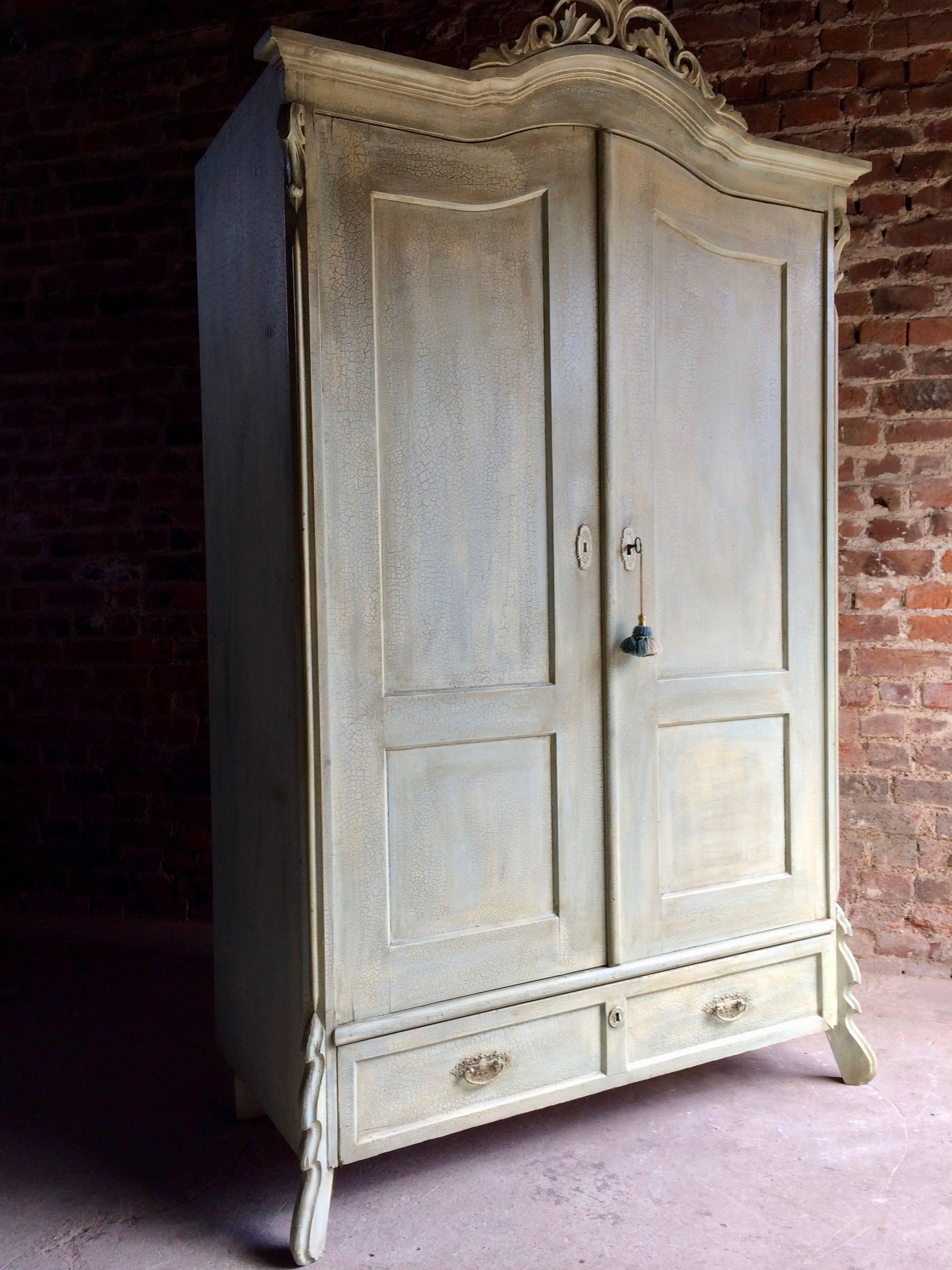 Antique French Painted Armoire Wardrobe Solid Pine Painted Distressed 1