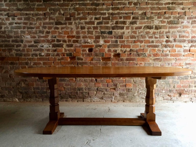 Robert 'Mouseman' Thompson of Kilburn Solid Oak Dining Table and Eight