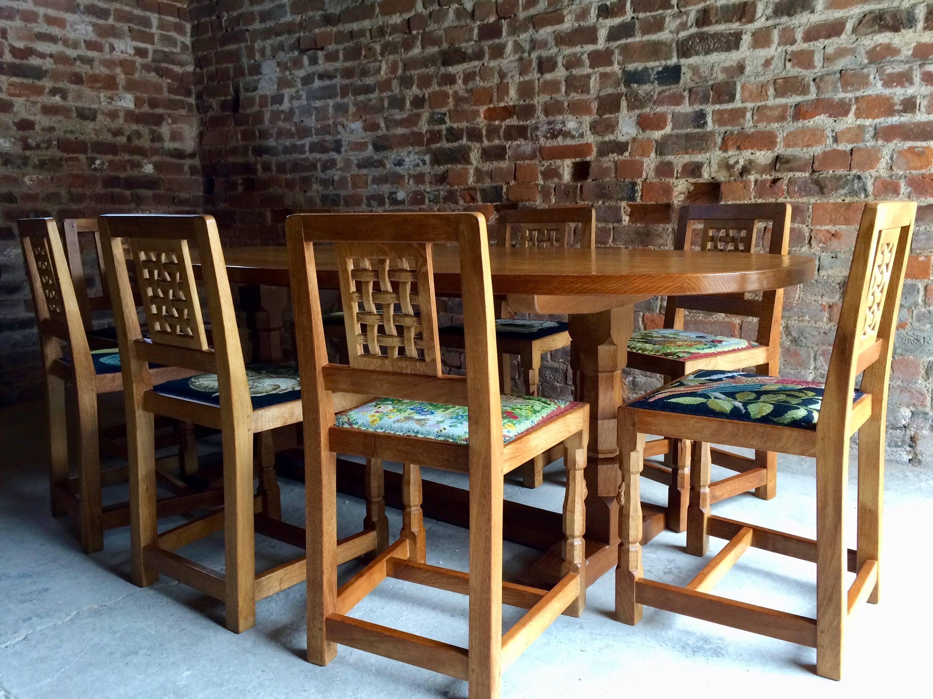 Robert 'Mouseman' Thompson of Kilburn Solid Oak Dining Table and Eight Chairs 2