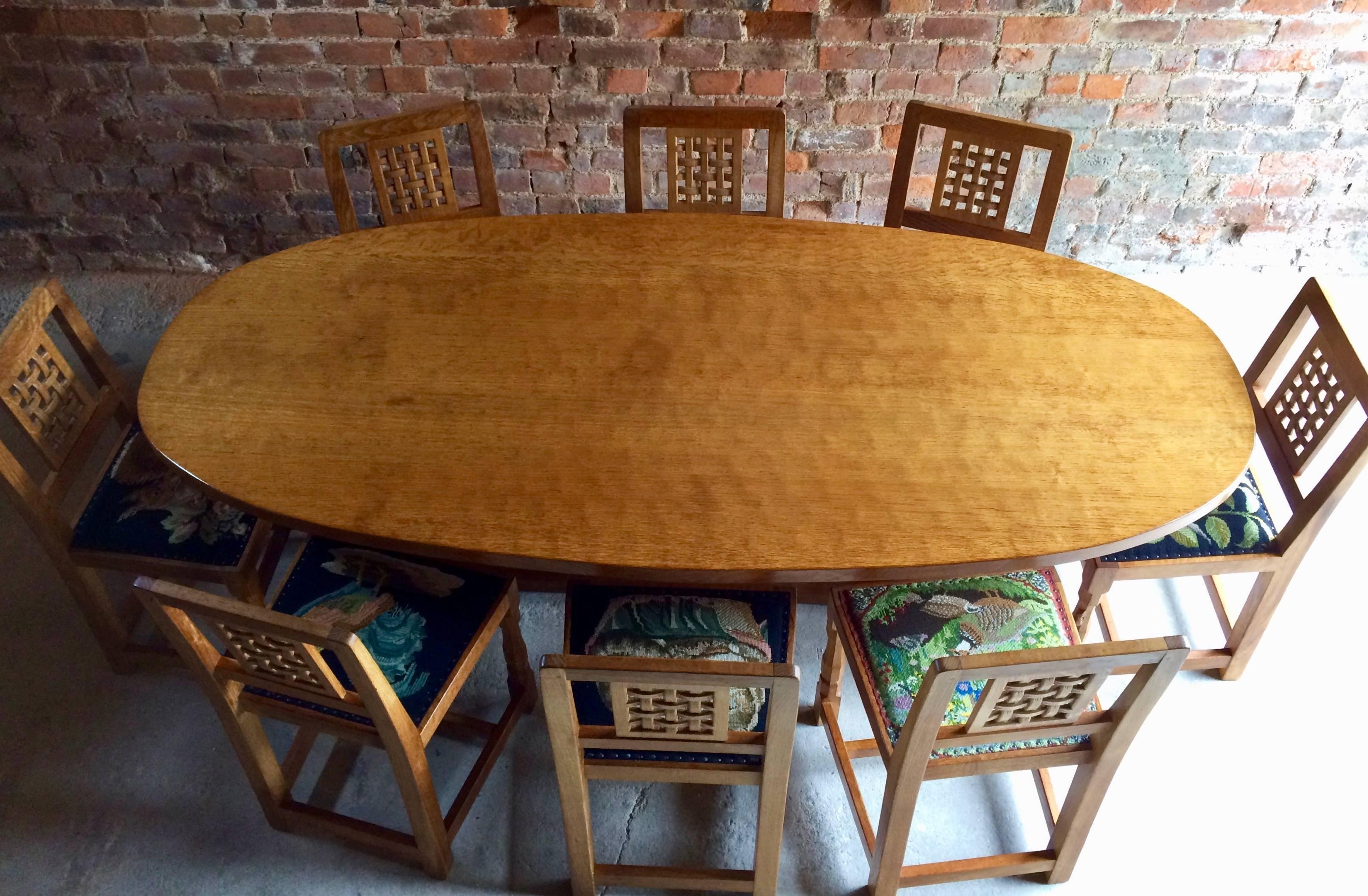 Robert 'Mouseman' Thompson of Kilburn Solid Oak Dining Table and Eight Chairs 4