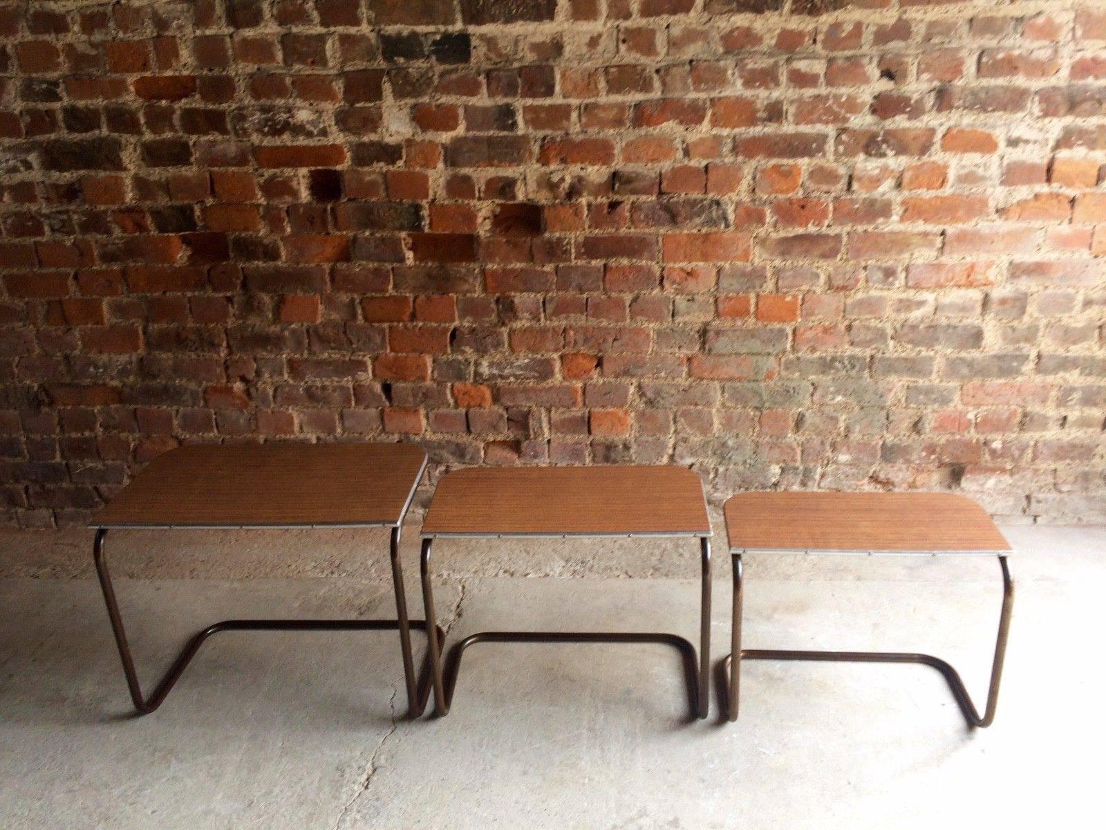 20th Century Trio Nest of Counter Lever Tables Tubular Nesting Tables For Sale