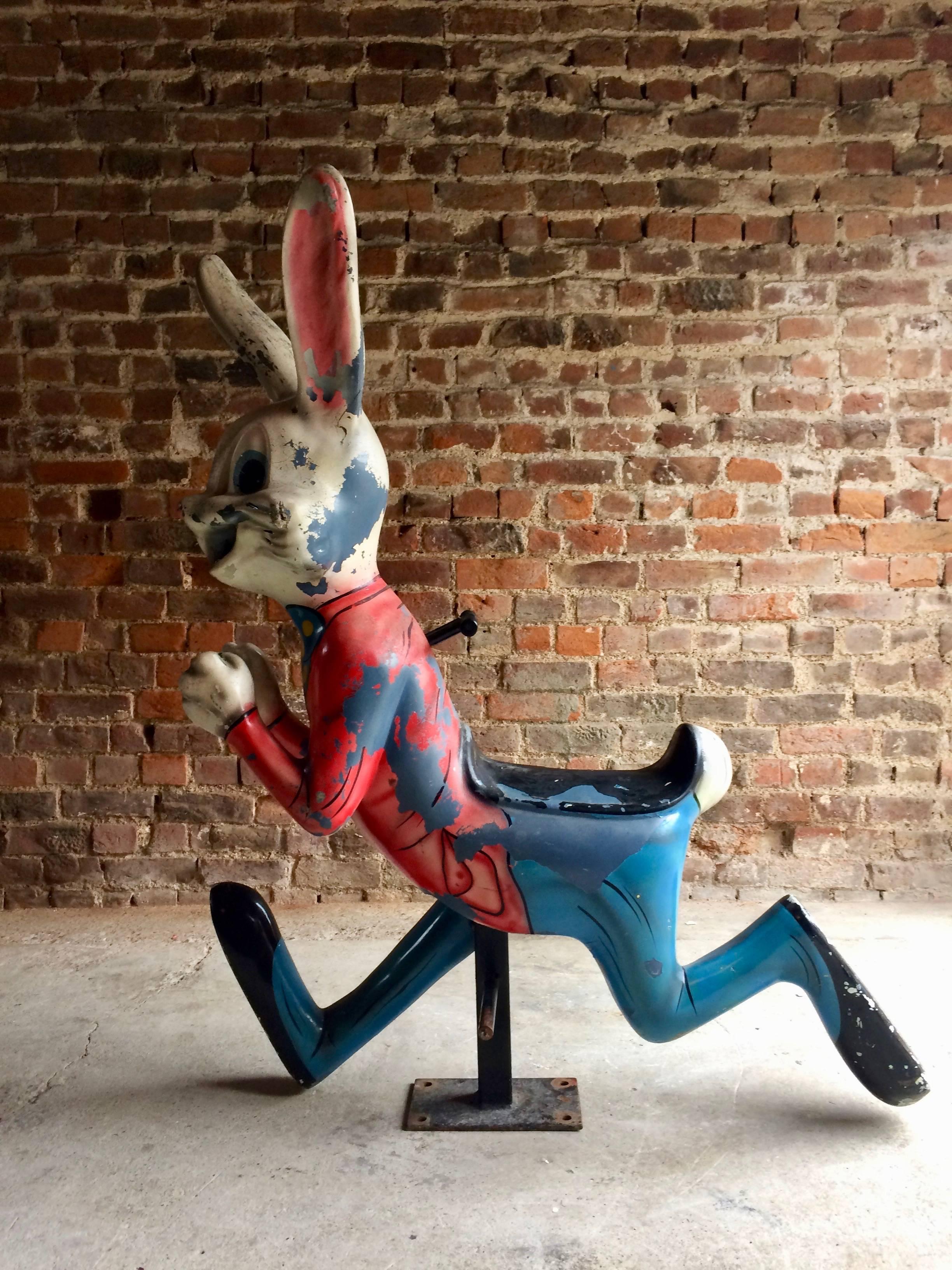 British Vintage Fairground Ride Bunny Rabbit Reclaimed Distressed Loft Style