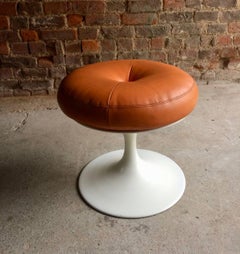 Borje Johanson Orange Tulip Base Stool Leather Markaryd 1960s, Sweden