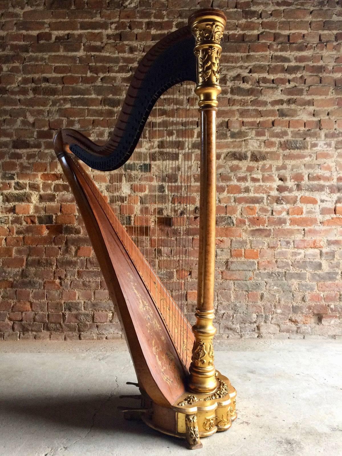 Antique American Gilt and Satinwood Musical Harp New Metropolitan USA circa 1895 4
