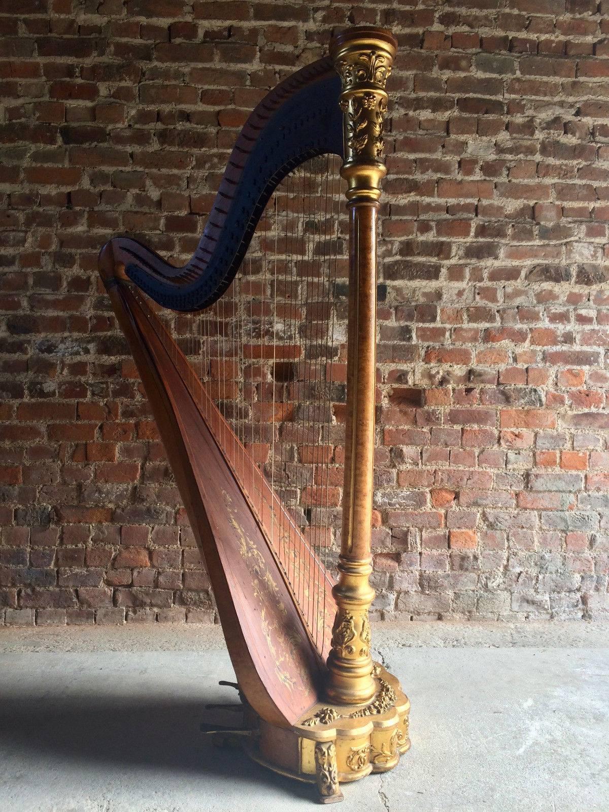 Antique American Gilt and Satinwood Musical Harp New Metropolitan USA circa 1895 5