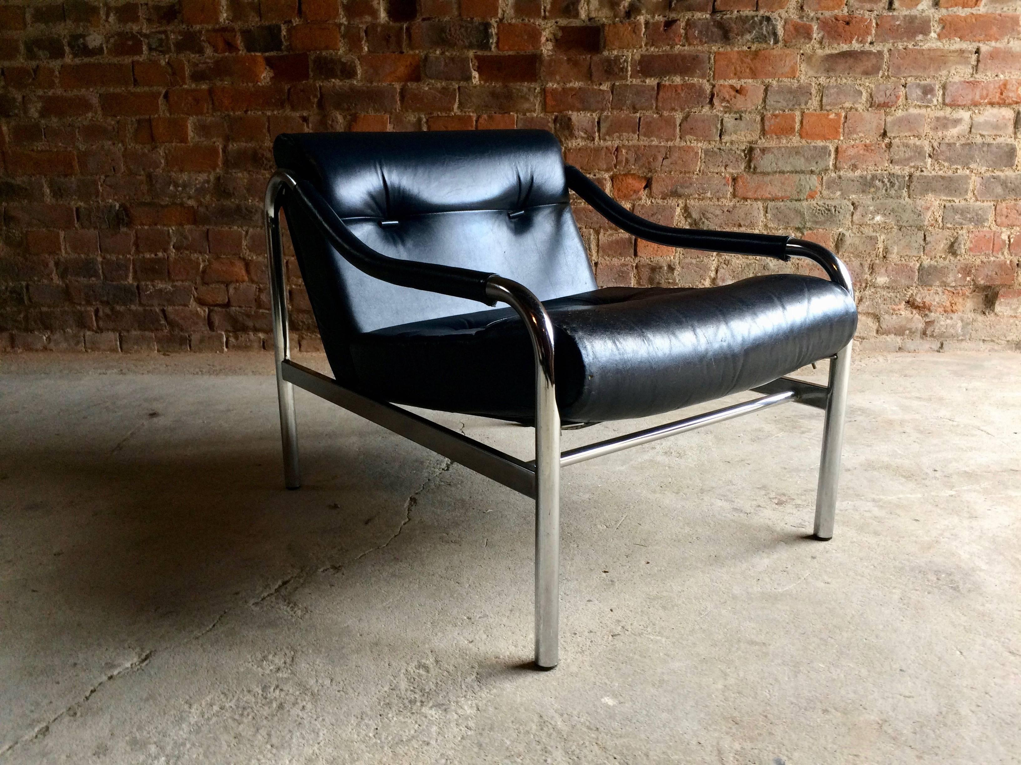 A beautiful 1970s midcentury Pieff of Worcestershire (British) chrome and leather button back armchair, stunning low light chrome tubular frame with removable leather cushions, the chair is in excellent original condition with only light age marks