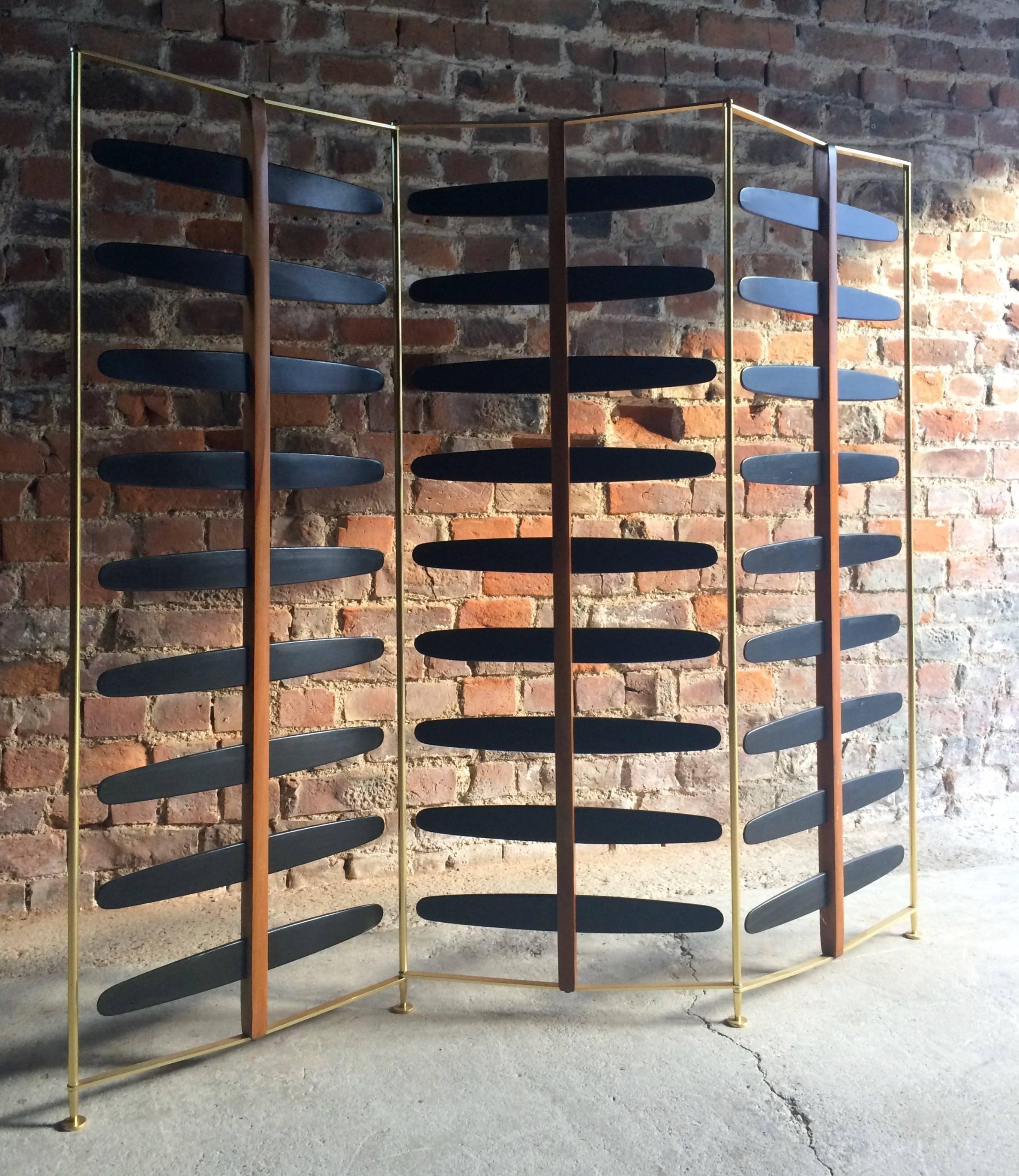 French Room Divider Three-Section Screen Midcentury Brass, 1950s In Excellent Condition In Longdon, Tewkesbury
