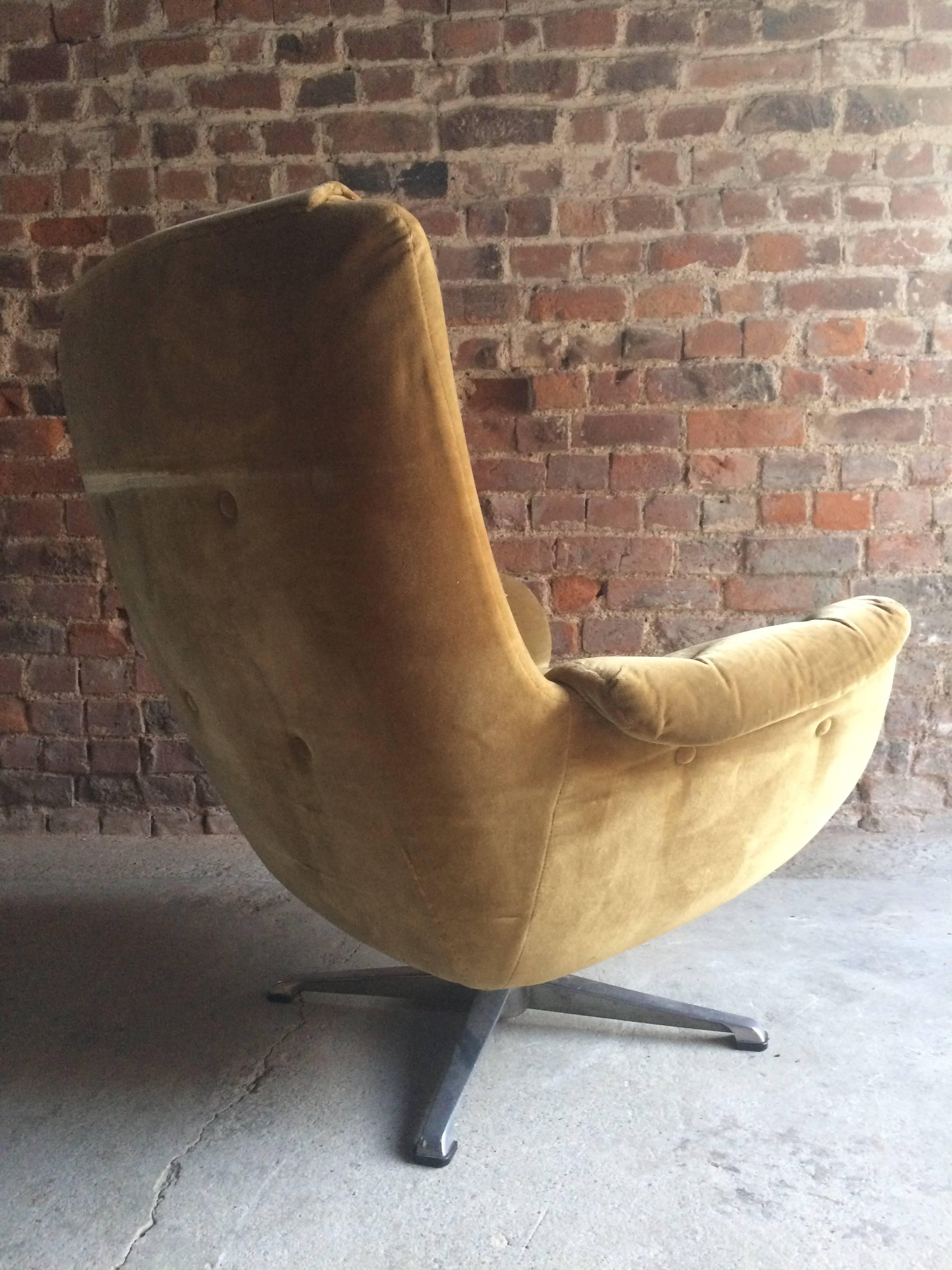 20th Century Midcentury Armchair Gold Velvet Lounge Swivel Chair, 1960s