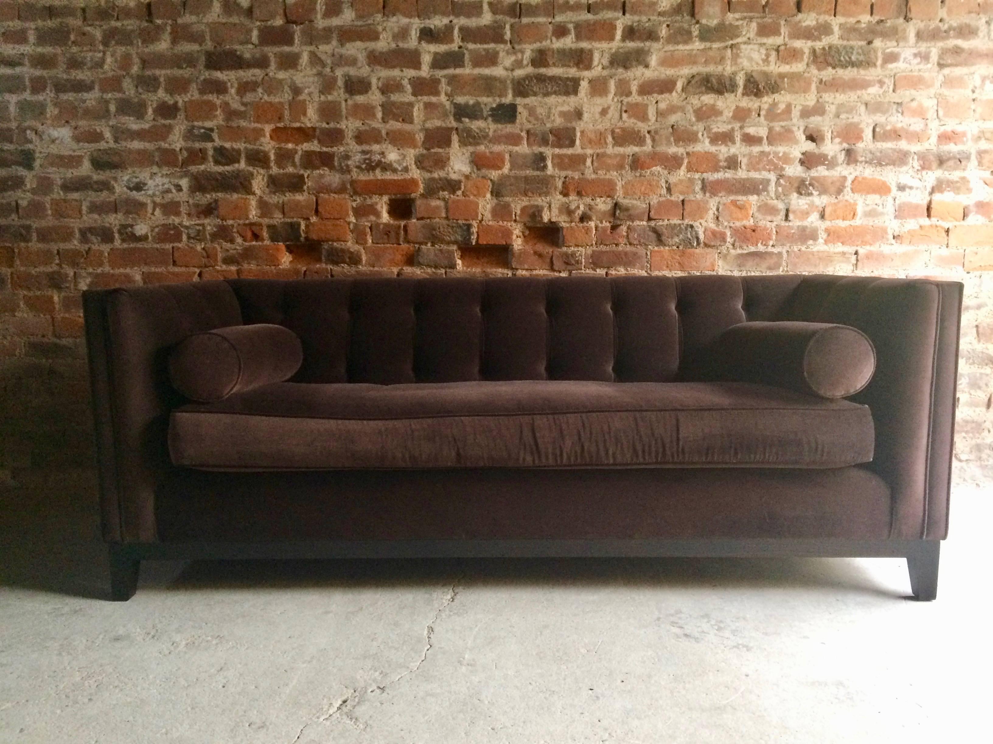 Contemporary Bespoke Chesterfield Sofa with Matching Foot Stool Brown Velvet Sublime