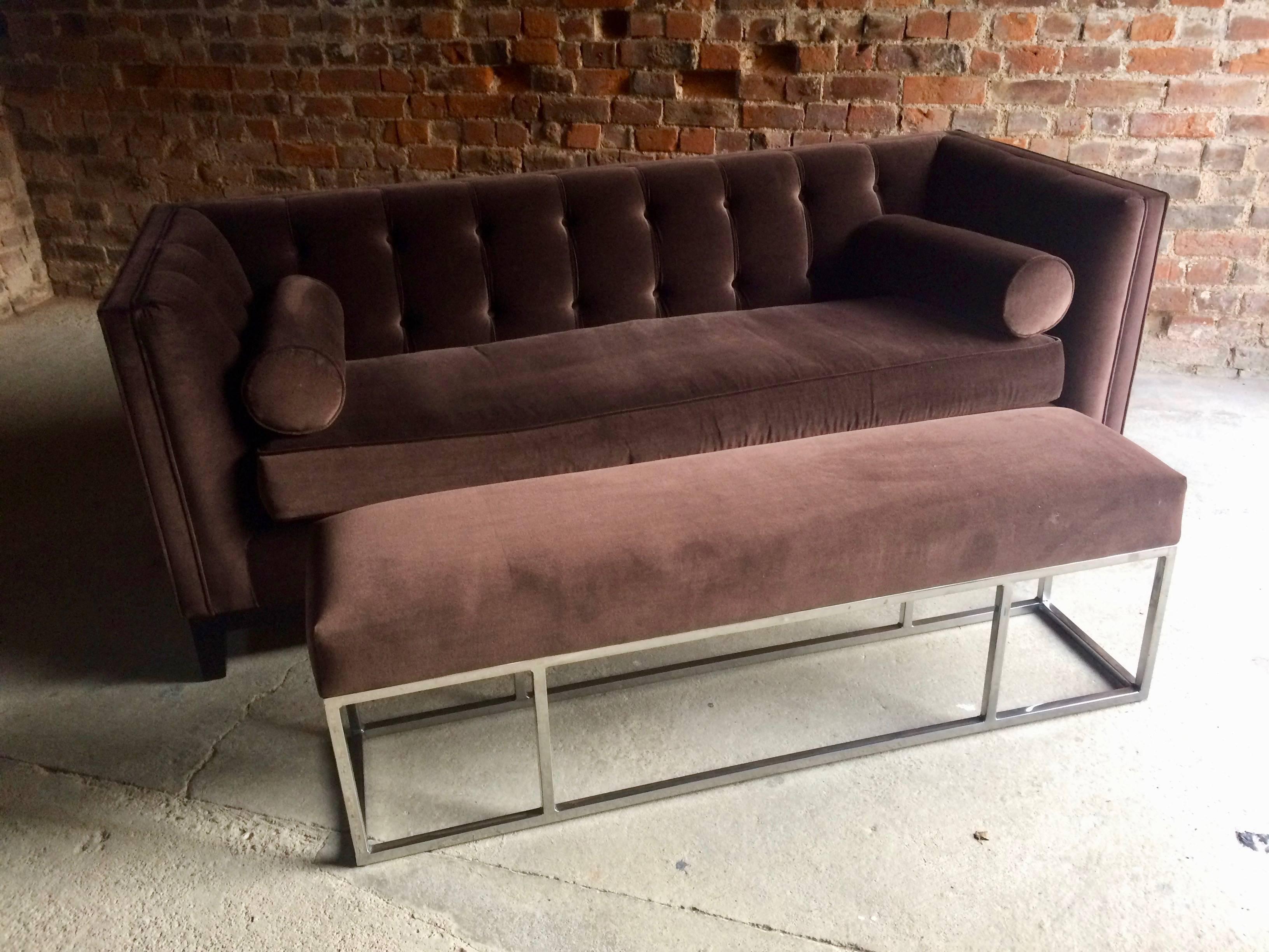 Bespoke Chesterfield Sofa with Matching Foot Stool Brown Velvet Sublime 4