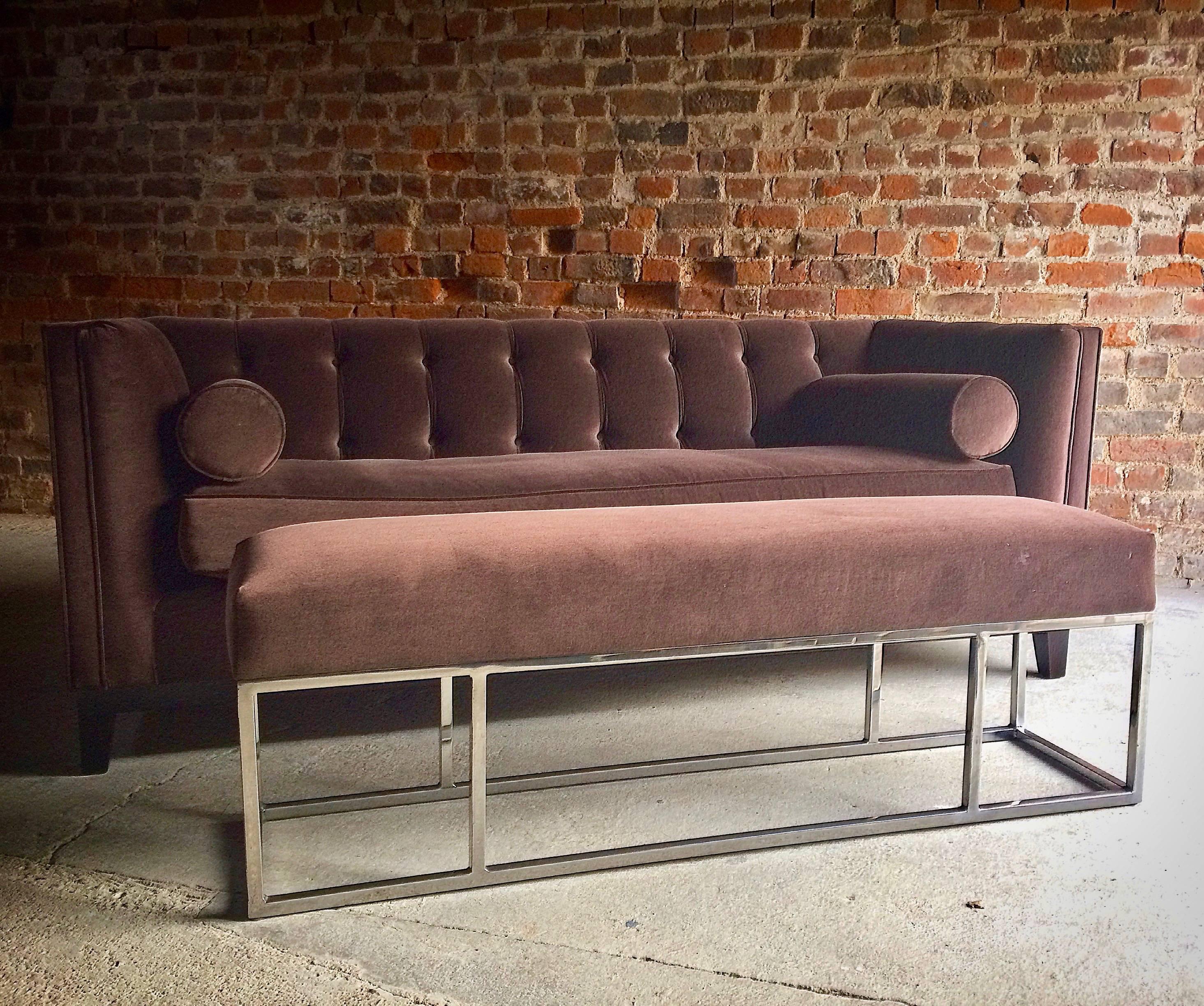 Bespoke Chesterfield Sofa with Matching Foot Stool Brown Velvet Sublime 5