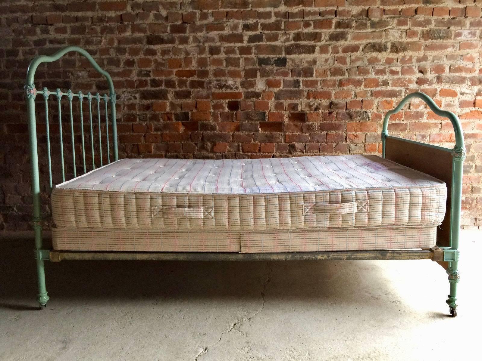 Stunning Antique Cast Iron Bed Single on Casters 19th Century Victorian Mattress 1