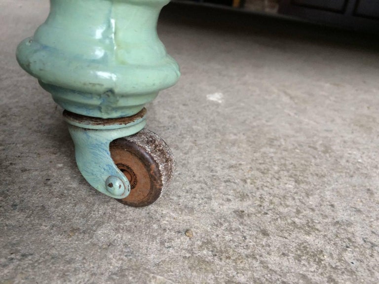 Stunning Antique Cast Iron Bed Single on Casters 19th Century Victorian