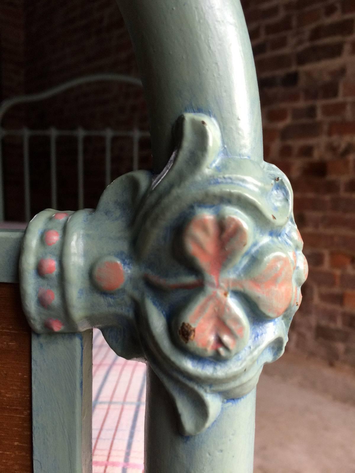 Stunning Antique Cast Iron Bed Single on Casters 19th Century Victorian Mattress 3