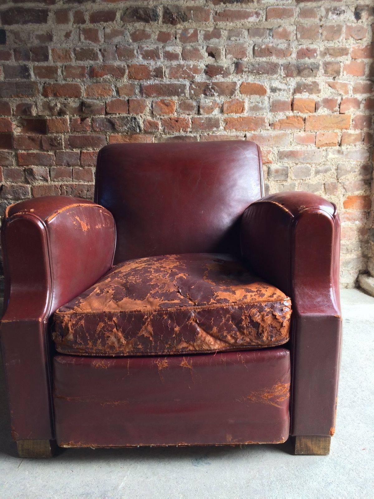 French Club Chairs Armchairs Moustache Cigar Art Deco Pair of Red Leather, 1930s 2