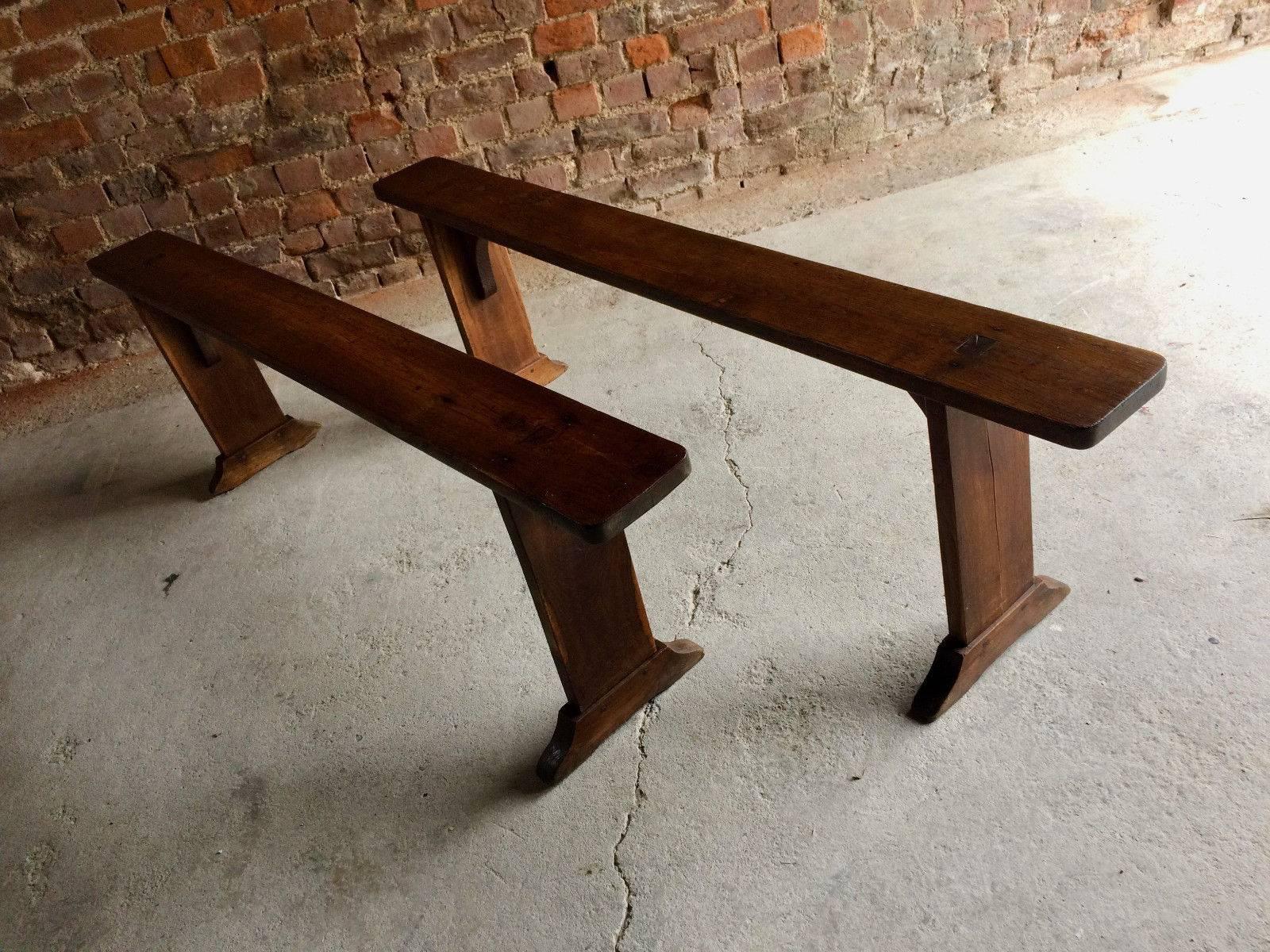 Antique French Benches School Stools Pair of Pine Victorian, 19th Century 3