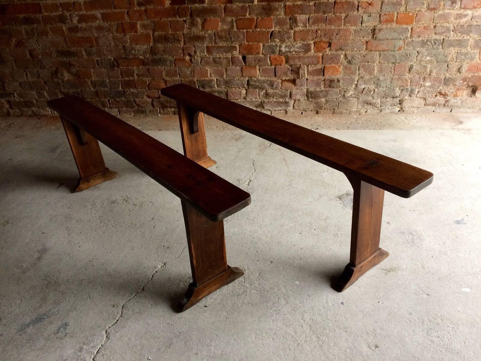 Antique French Benches School Stools Pair of Pine Victorian, 19th Century 1