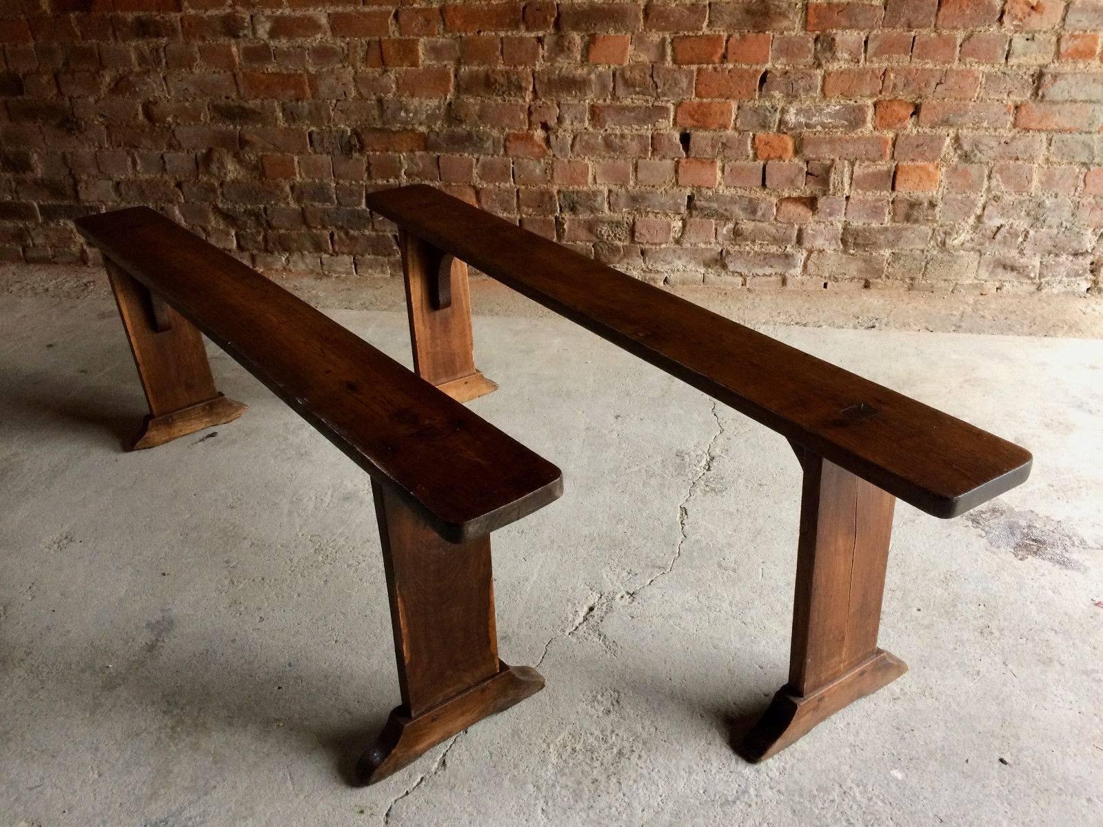 Antique French Benches School Stools Pair of Pine Victorian, 19th Century 7
