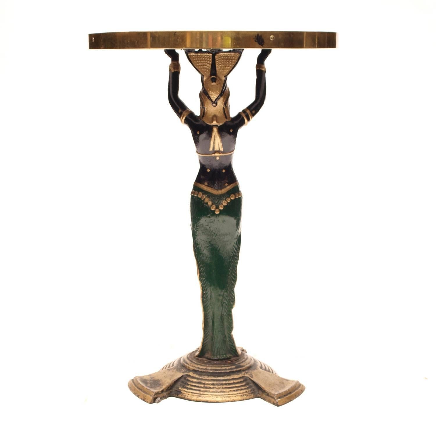 French Pair of Art Deco Side Tables Egyptian Revival Cast Iron, circa 1920s