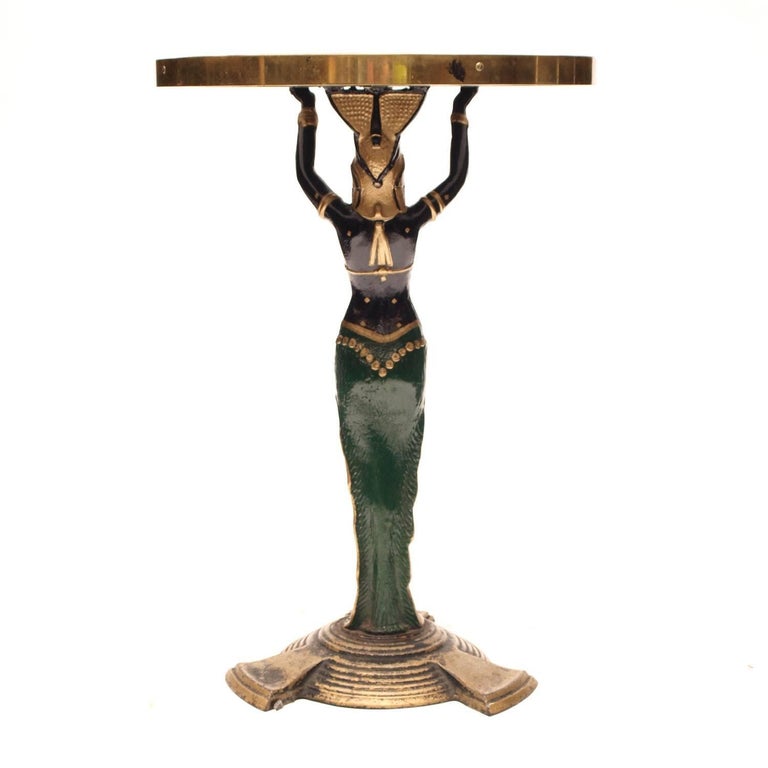 Pair of Art Deco Side Tables Egyptian Revival Cast Iron, circa 1920s at
