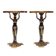 Antique Pair of Art Deco Side Tables Egyptian Revival Cast Iron, circa 1920s