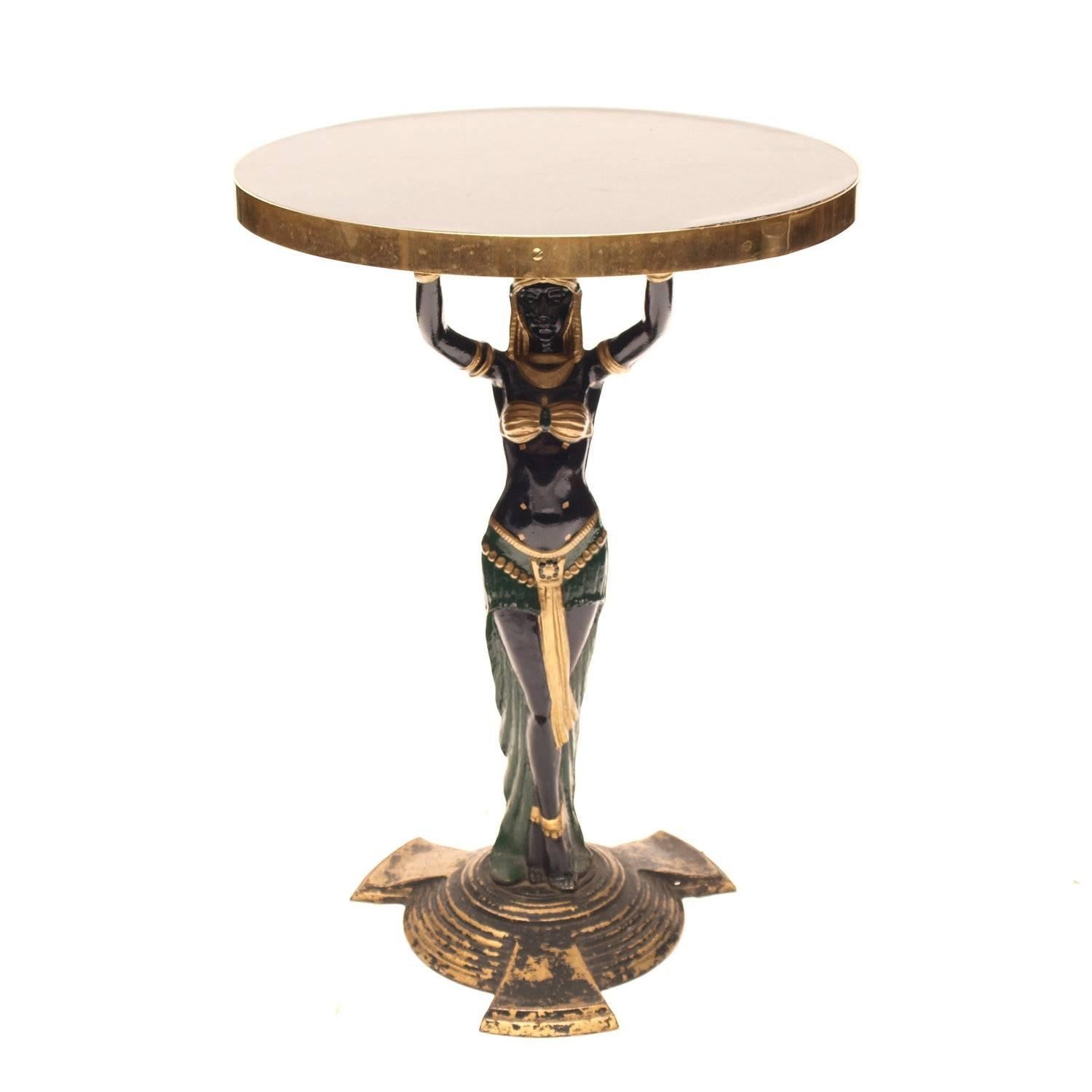 20th Century Pair of Art Deco Side Tables Egyptian Revival Cast Iron, circa 1920s