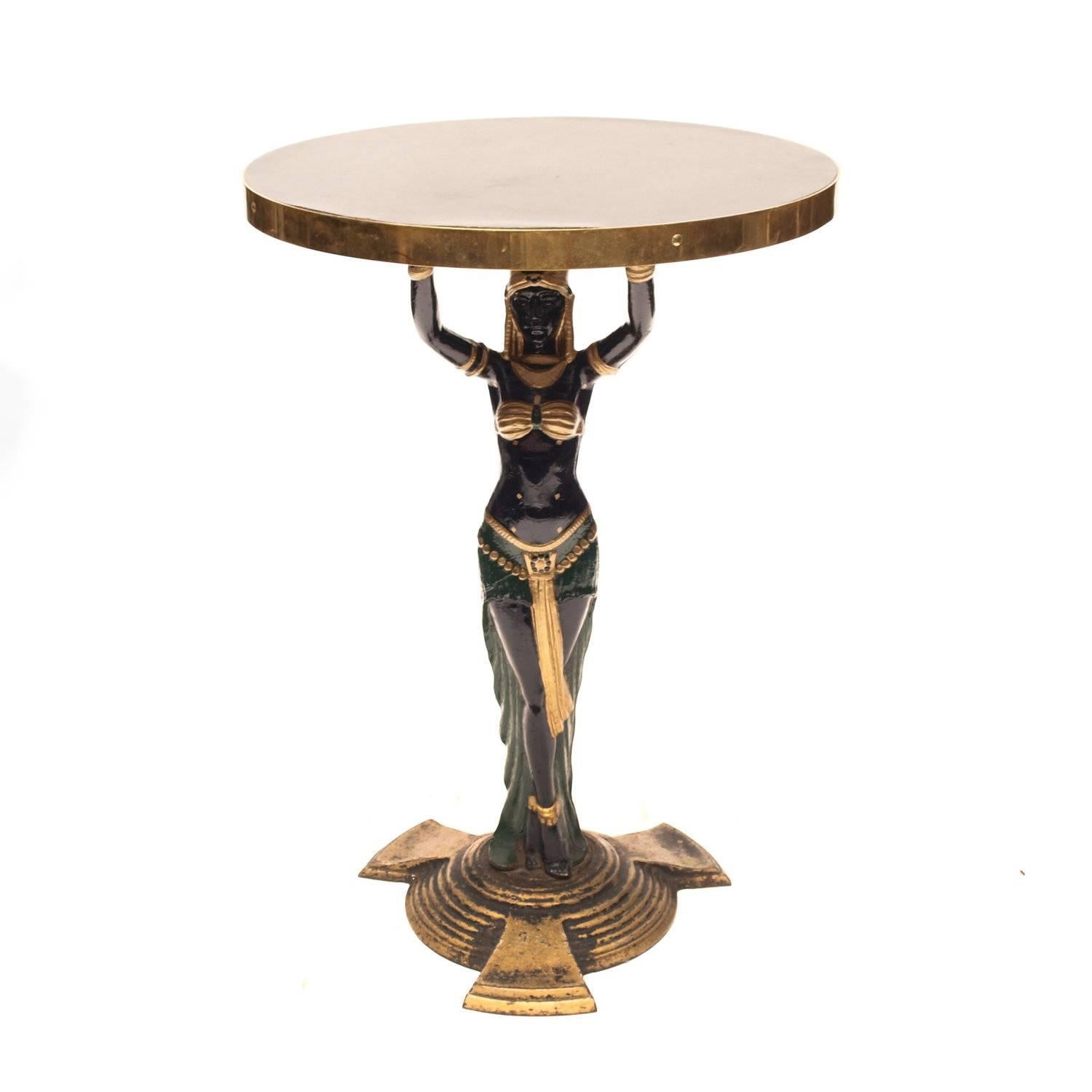 Pair of Art Deco Side Tables Egyptian Revival Cast Iron, circa 1920s 1
