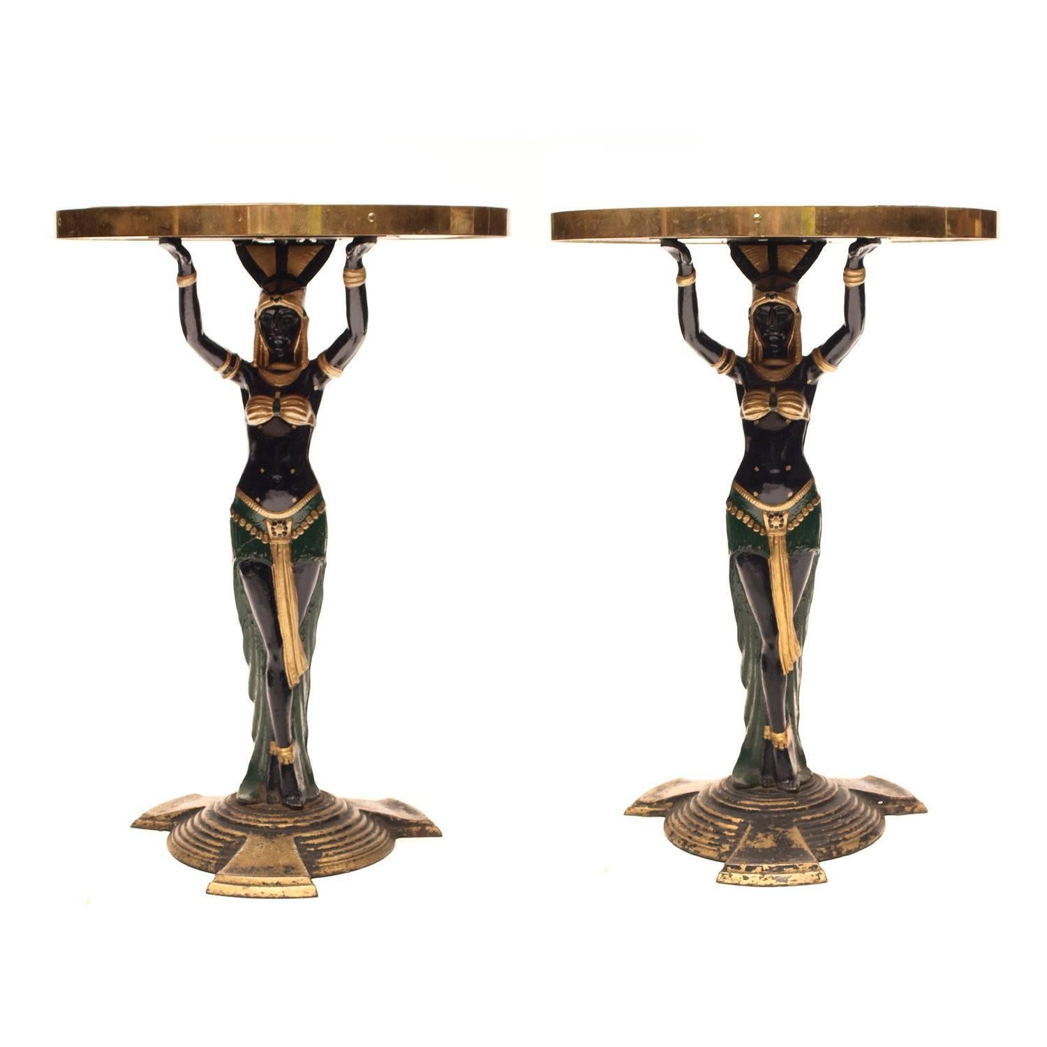 Pair of Art Deco Side Tables Egyptian Revival Cast Iron, circa 1920s 2