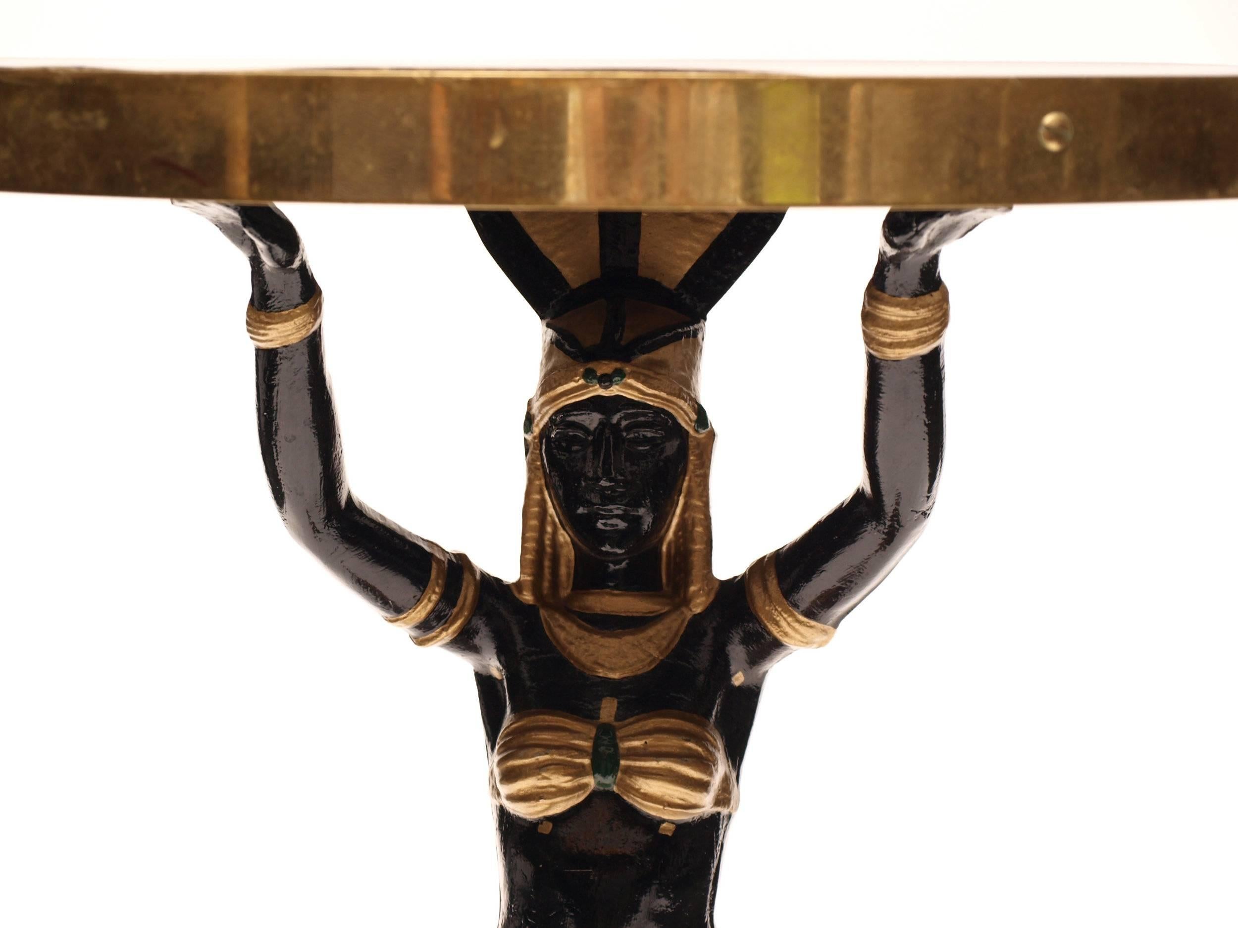 Cold-Painted Pair of Art Deco Side Tables Egyptian Revival Cast Iron, circa 1920s
