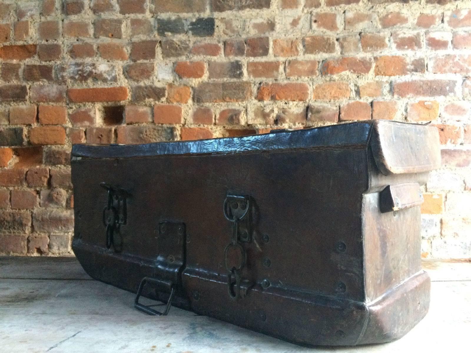 Antique Trunk Stagecoach Strong Box United States Leather 19th Century Rare 1