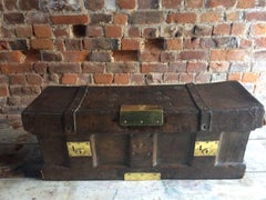 Antique Trunk Stagecoach Strong Box United States Leather 19th Century Rare