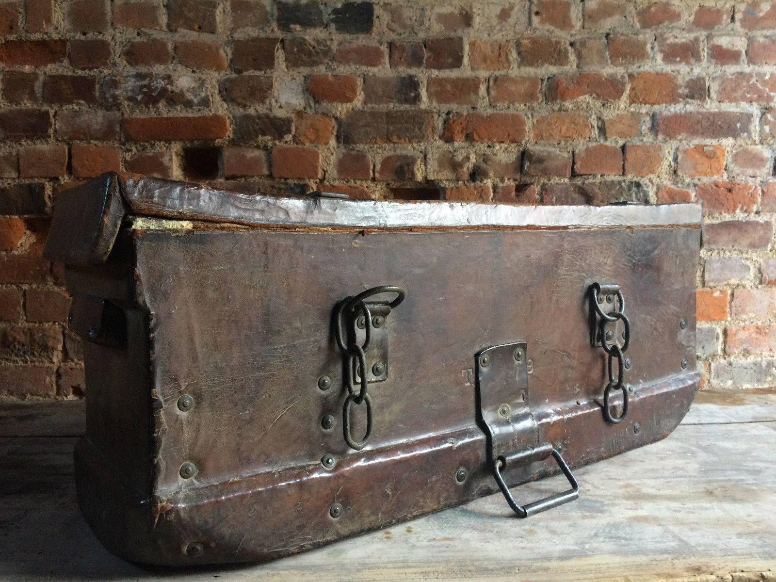 Antique Trunk Stagecoach Strong Box United States Leather 19th Century Rare 2