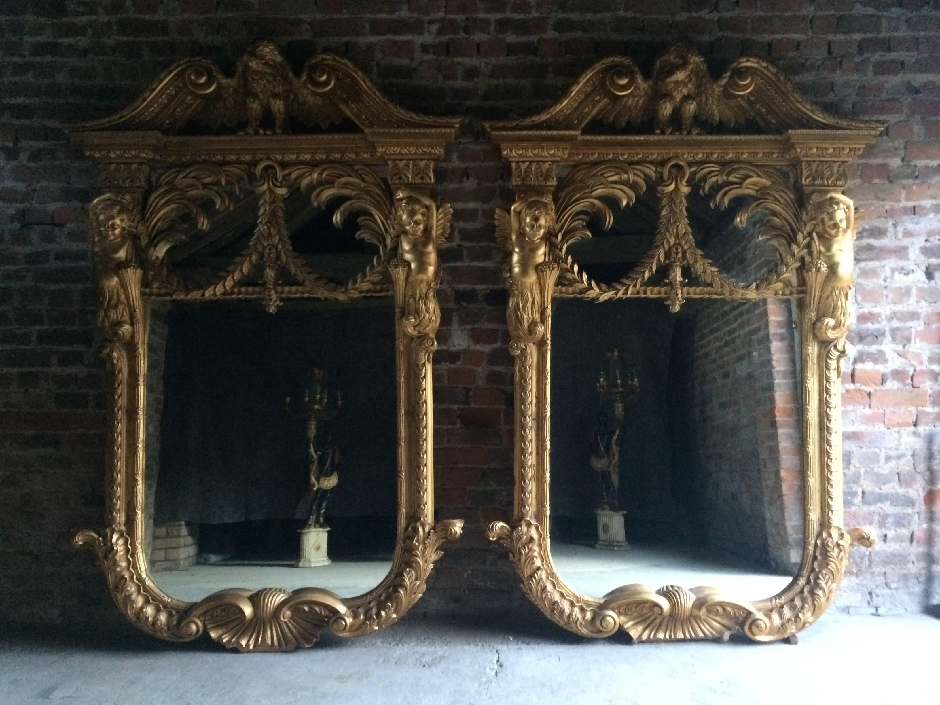 French Giltwood Wall Mirrors Pair of William Kent Design Very Large Rococo In Good Condition For Sale In Longdon, Tewkesbury