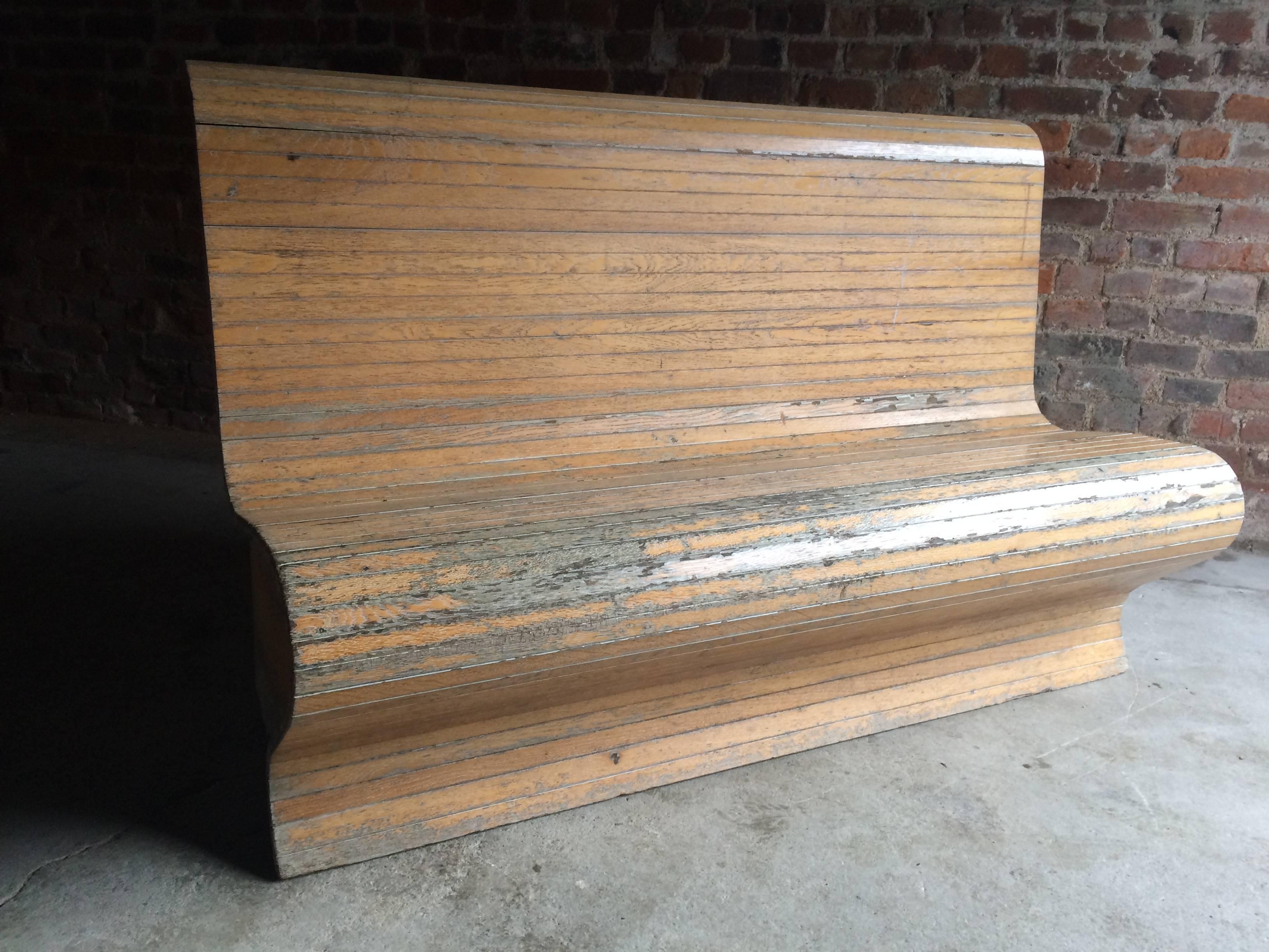 Mid-20th Century Tram Seat Bench Oak Banquette Settle Early 20th Century Original